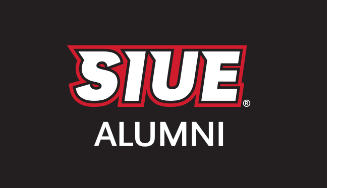 SIUE Alumni Spirit Mark, white/red on black variant, cell 67