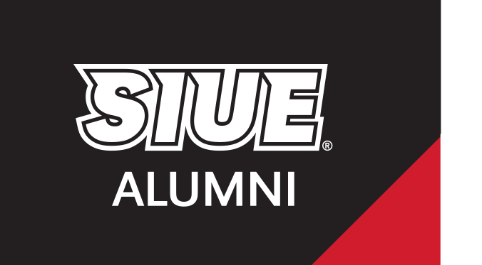 SIUE Alumni Spirit Mark, white/red on black variant, cell 70