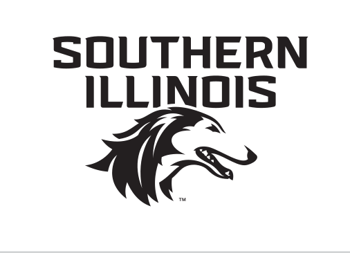 Southern Illinois wordmark with mascot, black/white on white variant, cell 17