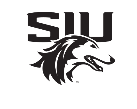 SIU lettermark with mascot, black/white on white variant, cell 23