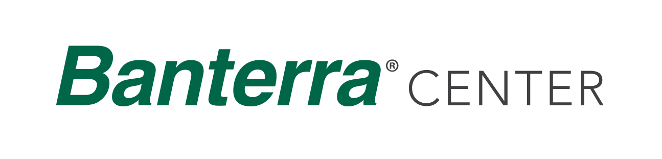 Banterra Center wordmark, horizontal green and gold variant, cell 111