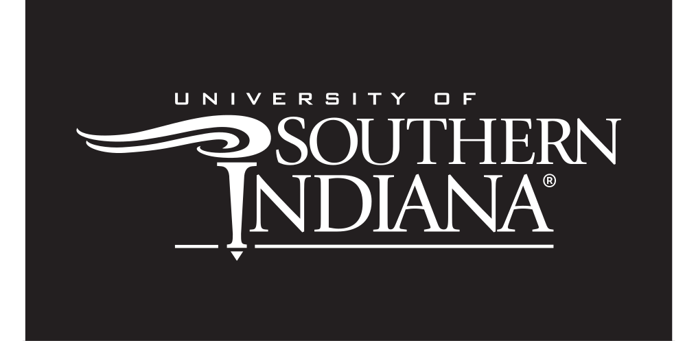 University of Southern Indiana wordmark, stacked, reverse on black variant, cell 5