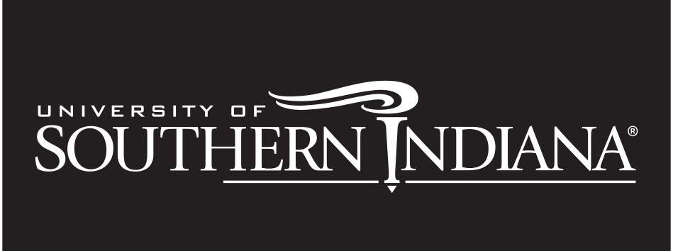 University of Southern Indiana wordmark, horizontal, reverse on black variant, cell 10