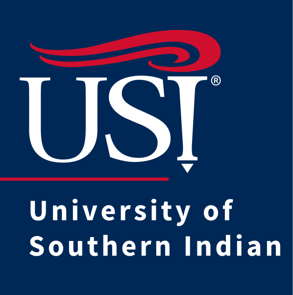 USI lettermark with wordmark, reverse on blue variant, cell 12