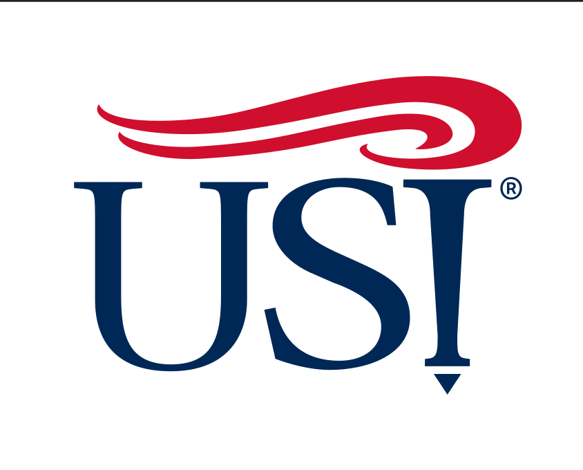 USI lettermark with swoosh, red and navy on white variant, cell 16
