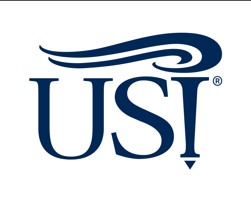 USI lettermark with swoosh, navy on white variant, cell 18