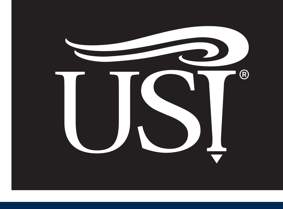 USI lettermark with swoosh, white on black variant, cell 20