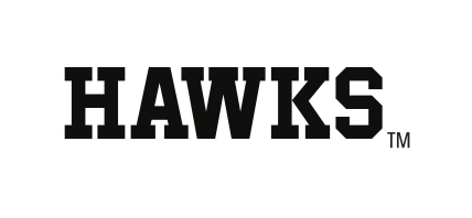HAWKS wordmark, black Joe College font variant, cell 25