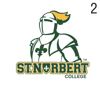 Green Knight head with stacked wordmark, green/gold variant, cell 25