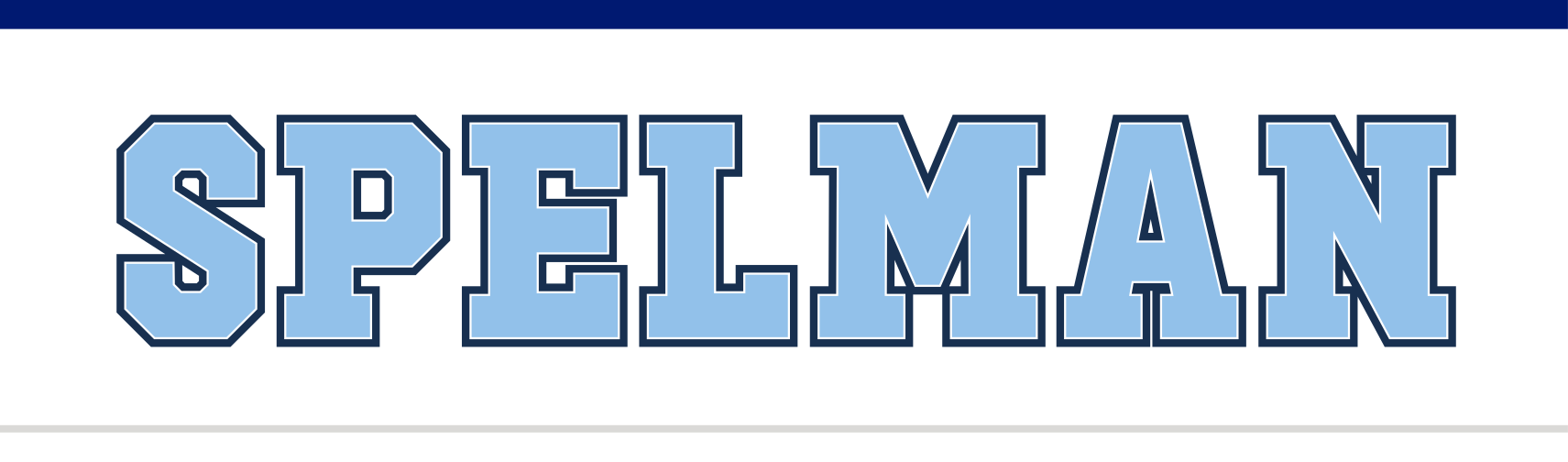SPELMAN wordmark, light blue fill, dark blue outline variant, cell 1