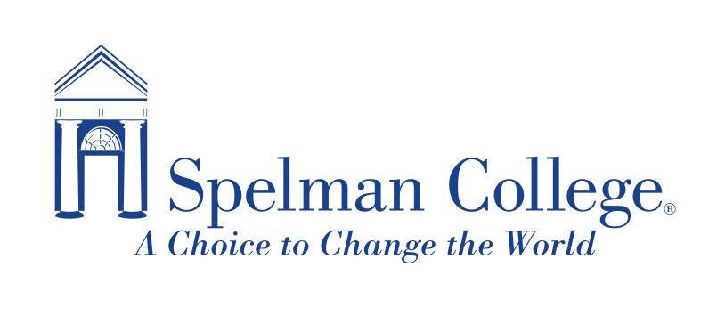 Spelman College institutional mark, horizontal lockup with tagline, dark blue variant, cell 6