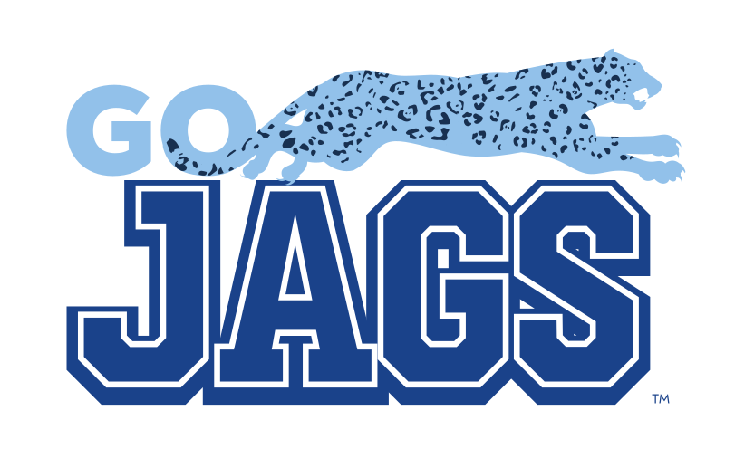 Go Jags wordmark with leaping jaguar, standard variant, cell 16