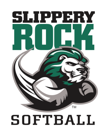 mascot with Slippery Rock Softball, green/black variant, cell 73