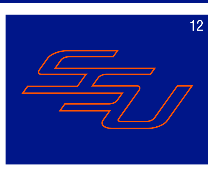 SSU lettermark, blue with orange outline on blue variant, cell 12