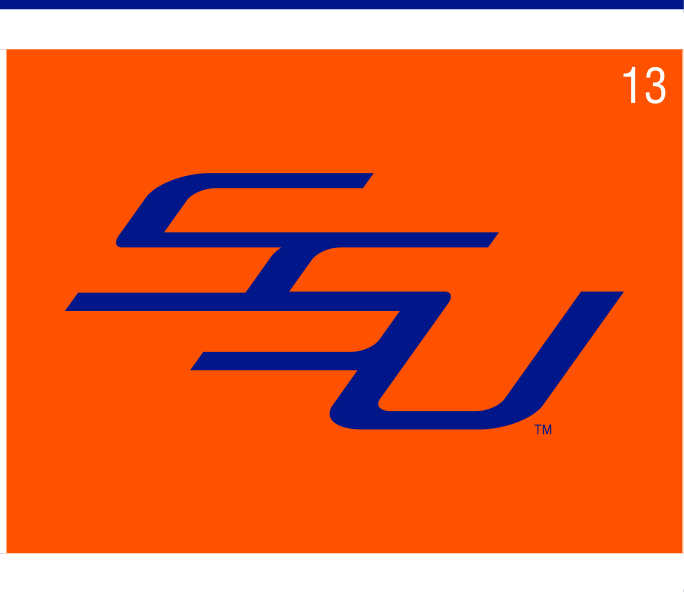 SSU lettermark, blue with orange outline on orange variant, cell 13