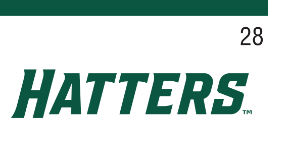 HATTERS uniform wordmark, white on Stetson Green variant, cell 28