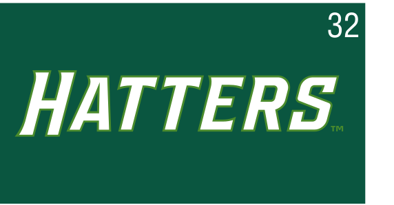 HATTERS slanted uniform wordmark, white on Stetson Green variant, cell 32