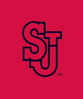 SJ lettermark, blue with red outline, red background variant, cell 7