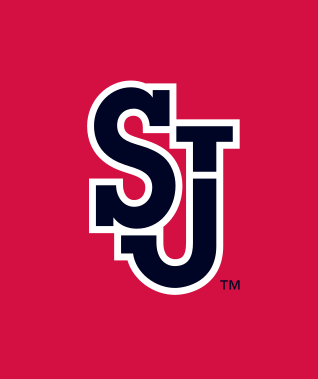 SJ lettermark, red with blue outline, red background variant, cell 8