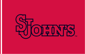 St. John's wordmark, blue with red outline, red background variant, cell 19