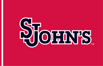 St. John's wordmark, red with blue outline, red background variant, cell 20