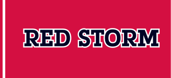 RED STORM wordmark, red with blue outline, red background variant, cell 32