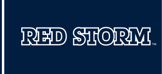 RED STORM wordmark, white with blue outline, blue background variant, cell 34