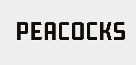 horizontal Peacocks wordmark, black variant, cell 21