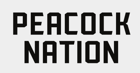 PEACOCK NATION wordmark, black on light gray variant, cell 38