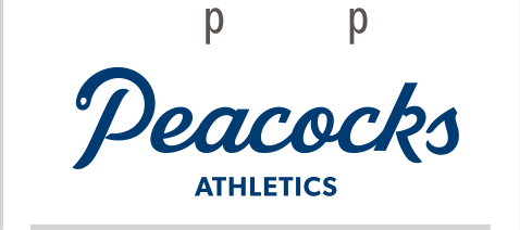Peacocks Athletics, script lockup blue variant, cell 48