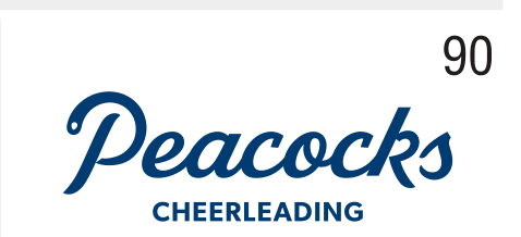 Peacocks Cheerleading, script lockup blue variant, cell 90