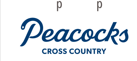 Peacocks Cross Country, script lockup, blue variant, cell 120