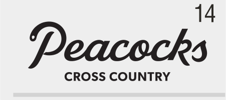 Peacocks Cross Country, script lockup, black/grey variant, cell 144