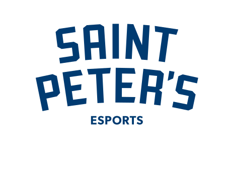 Saint Peter's Esports, arched lockup, blue variant, cell 122