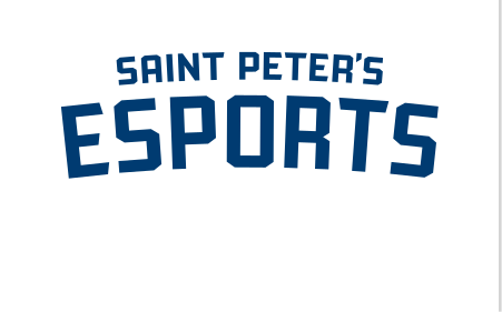 Saint Peter's Esports, horizontal lockup, blue variant, cell 123
