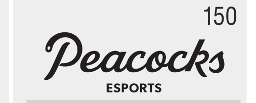 Peacocks Esports, script lockup, black/grey variant, cell 150