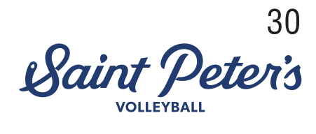 Saint Peter's Volleyball, script lockup, blue variant, cell 301