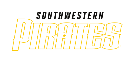 Southwestern Pirates wordmark, gold outline variant, cell 83