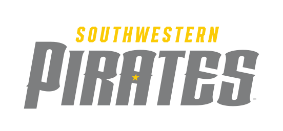 Southwestern Pirates wordmark, grey/gold variant, cell 84