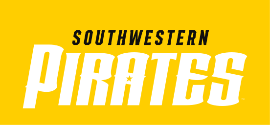 Southwestern Pirates wordmark, white/black on gold variant, cell 93