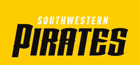 Southwestern Pirates wordmark, black/white on gold variant, cell 96