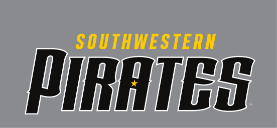 Southwestern Pirates wordmark, black/gold outline on grey variant, cell 101