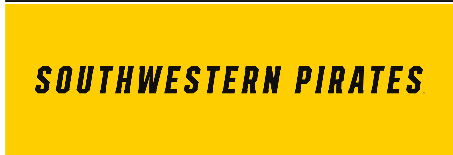 SOUTHWESTERN PIRATES wordmark, black on yellow variant, cell 155