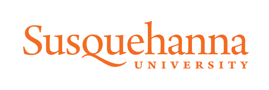 Susquehanna University wordmark, orange and maroon on white variant, cell 1