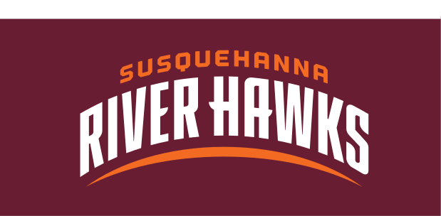 Arched Wordmark, Susquehanna over River Hawks (arched), color on maroon variant, cell 35