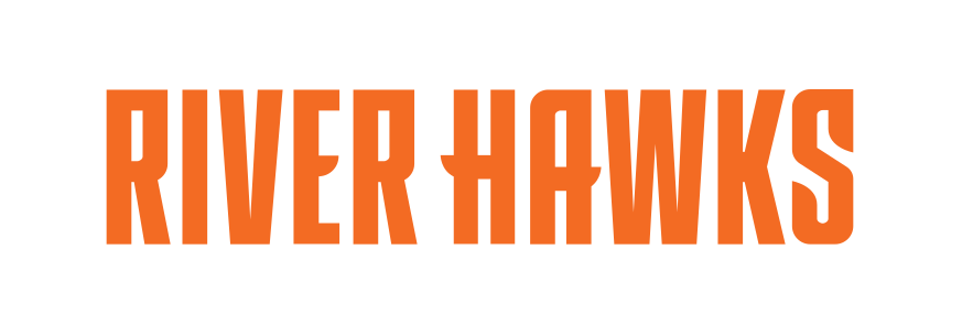 Straight Wordmark, River Hawks, orange on white variant, cell 43