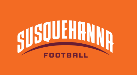 Susquehanna Football wordmark, white on orange variant, cell 150
