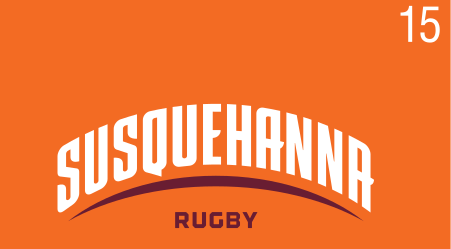 Susquehanna Rugby wordmark, white on orange variant, cell 158