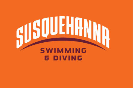Susquehanna Swimming & Diving wordmark, white on orange variant, cell 167