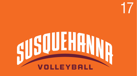 Susquehanna Volleyball wordmark, white on orange variant, cell 176